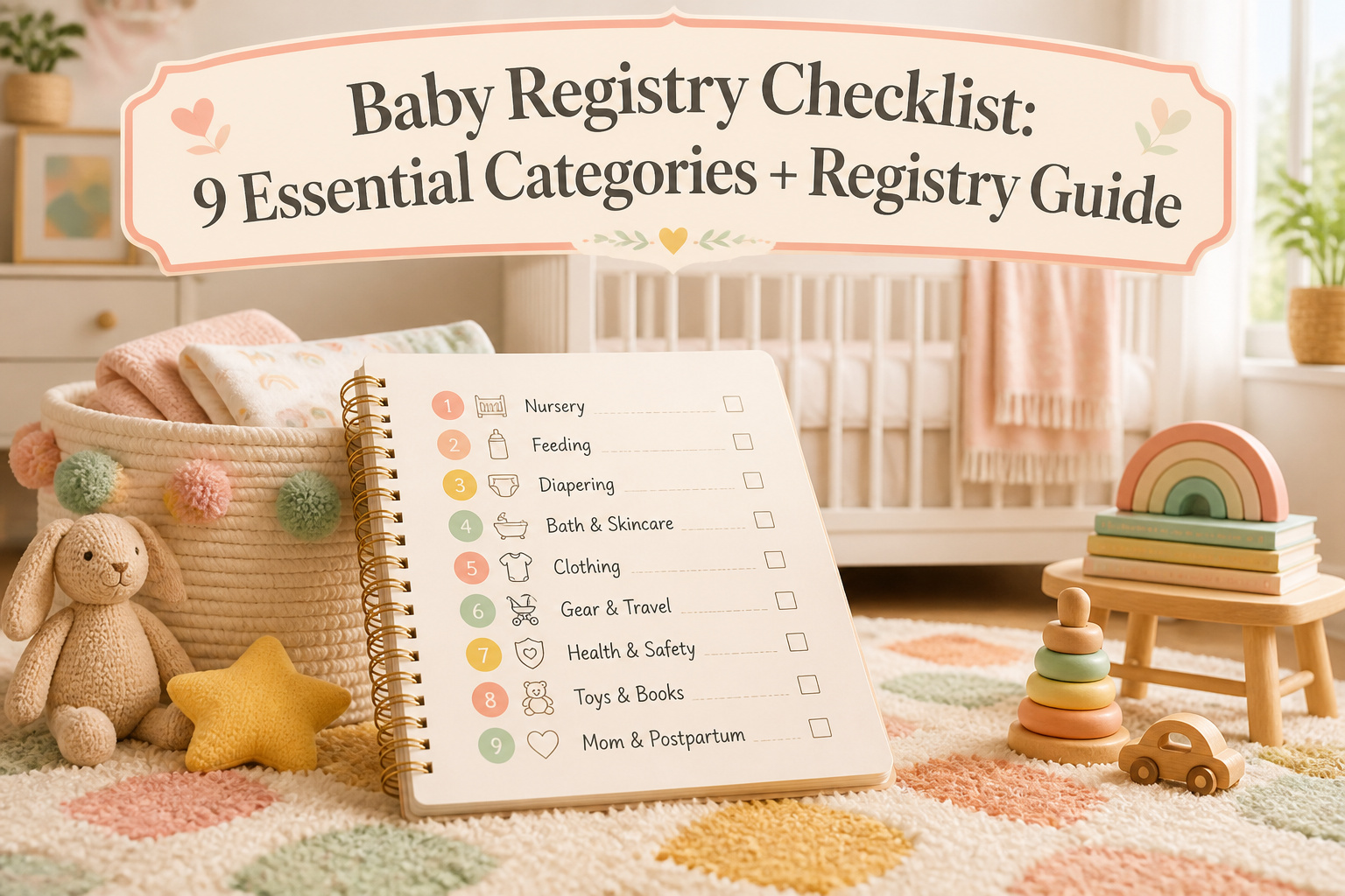 A checklist of essential items for a baby registry.