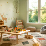 Cozy playroom with soft, natural light from a large window