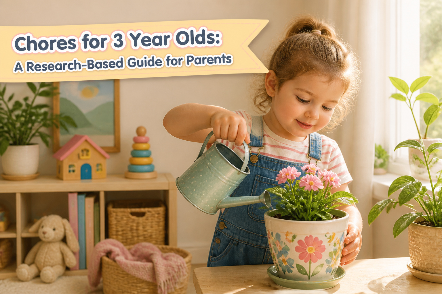 A bright kitchen with children helping with various chores.