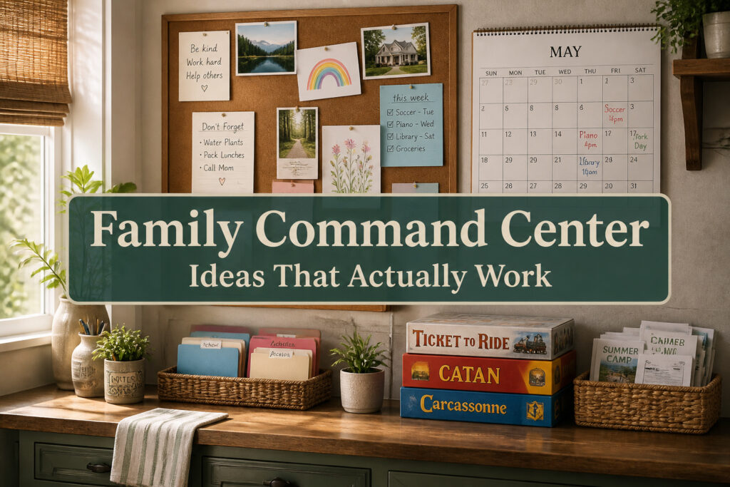 A family command center with a calendar, mail organizer, and various organizational tools.