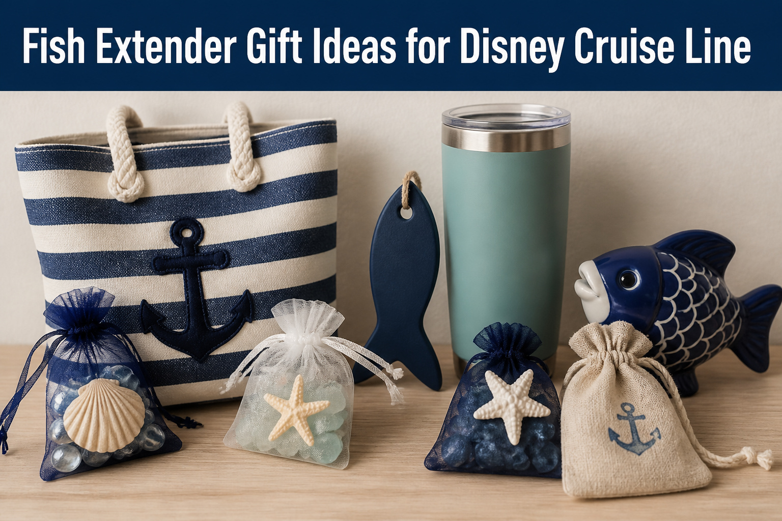 Various fish extender gifts for a Disney cruise displayed together.