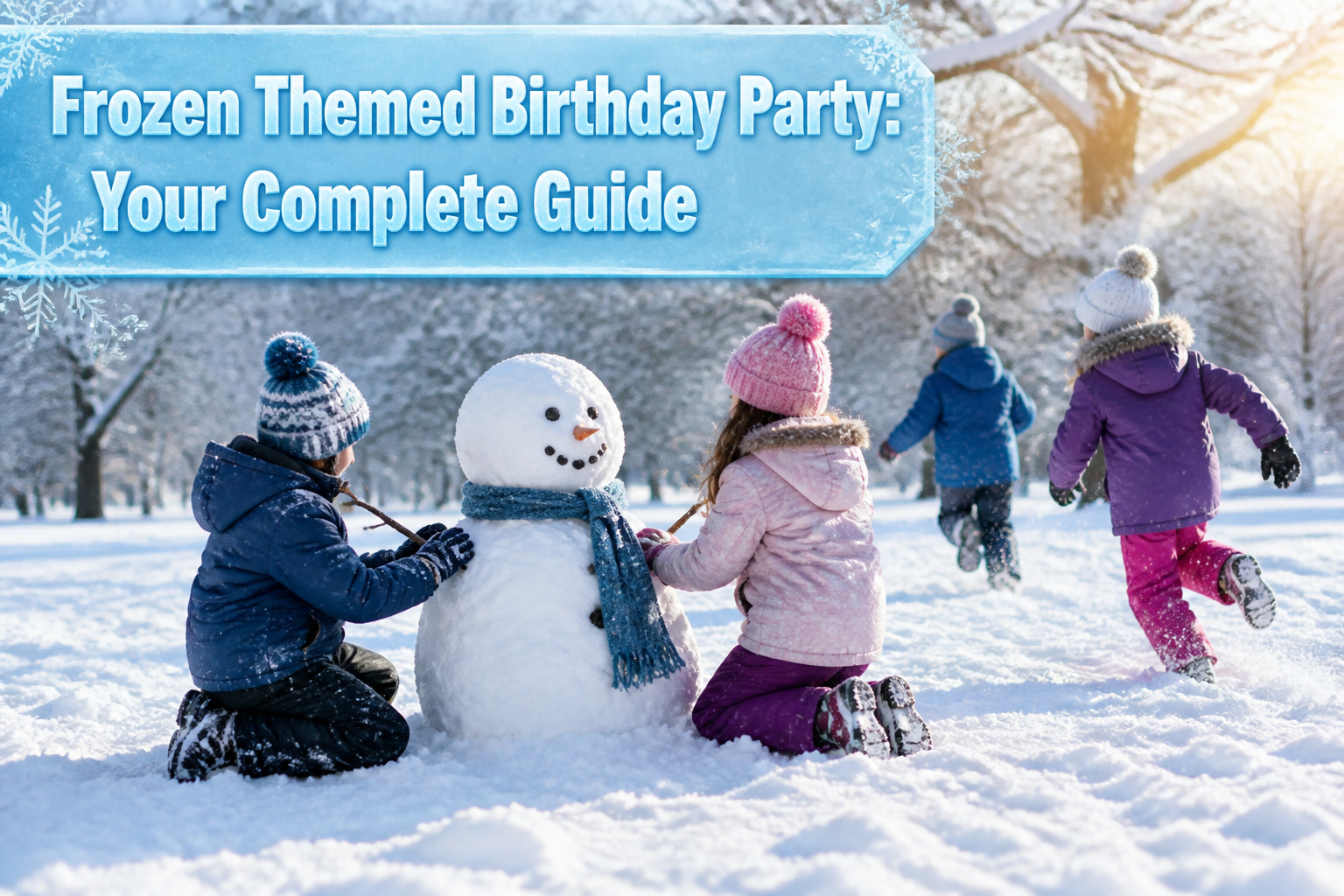 A colorful Frozen birthday party setup with decorations and a bounce house.