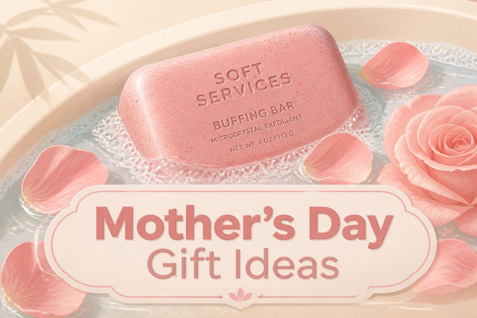 An array of gift ideas for Mother's Day displayed on a table.