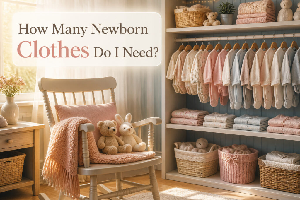 A collection of various newborn clothing items displayed neatly.