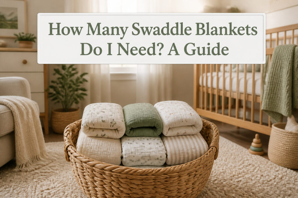 A nursery with assorted swaddle blankets displayed on a soft rug.