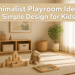 A minimalist playroom featuring colorful toys and a cozy atmosphere.