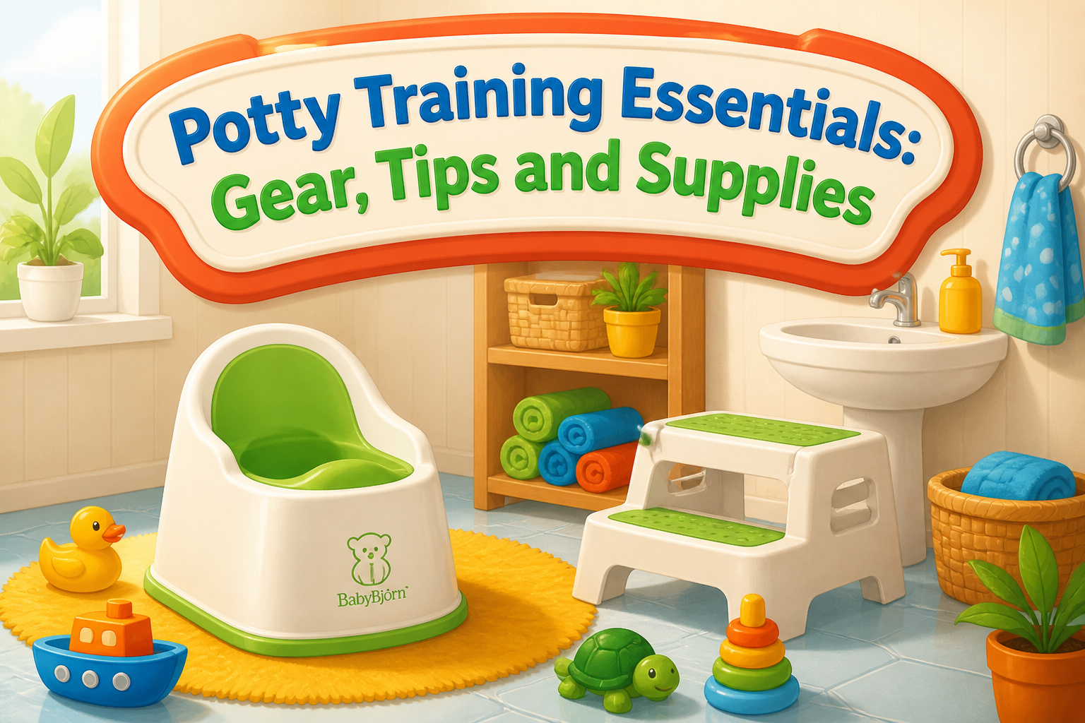 A collection of various potty training essentials displayed together.