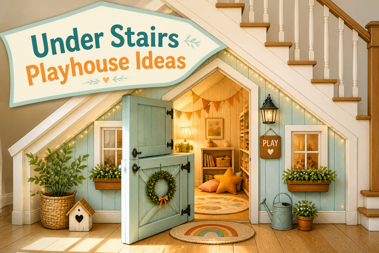 Various under stairs playhouse designs showcasing different themes and styles.