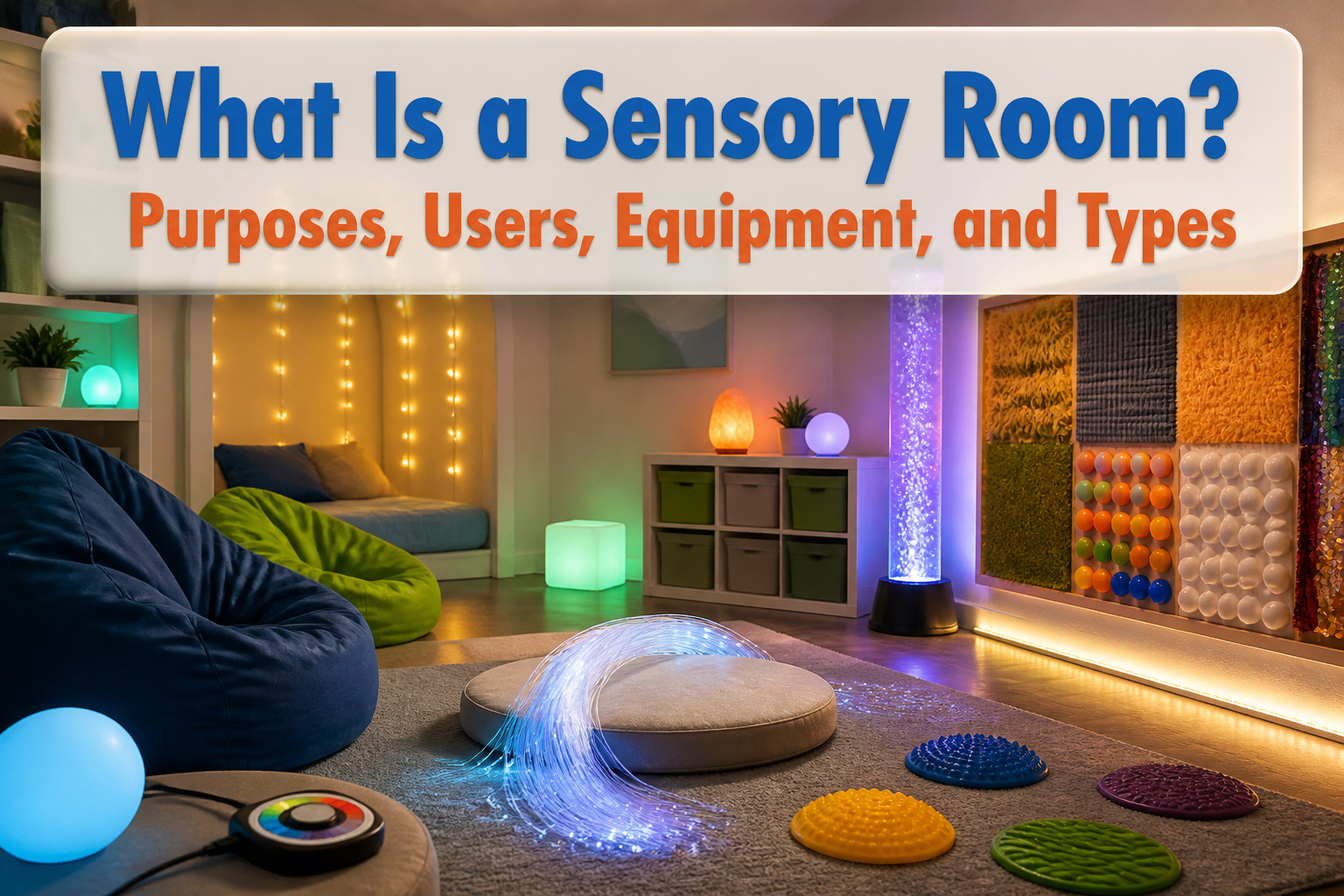 A cozy sensory room with adjustable LED lighting and textured walls.