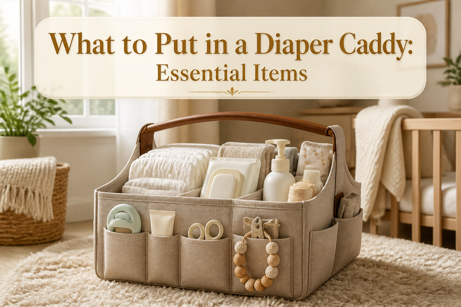 Diaper caddy showcasing various baby care essentials neatly arranged.