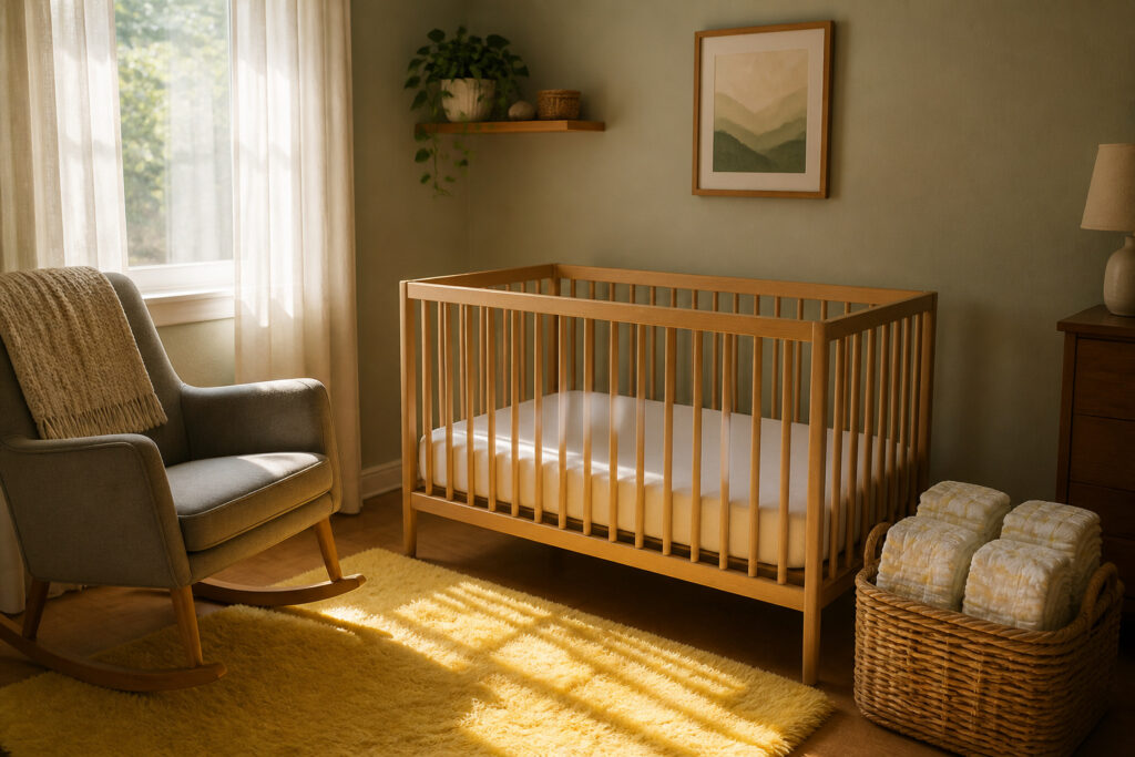 Various newborn baby essentials organized on a table.